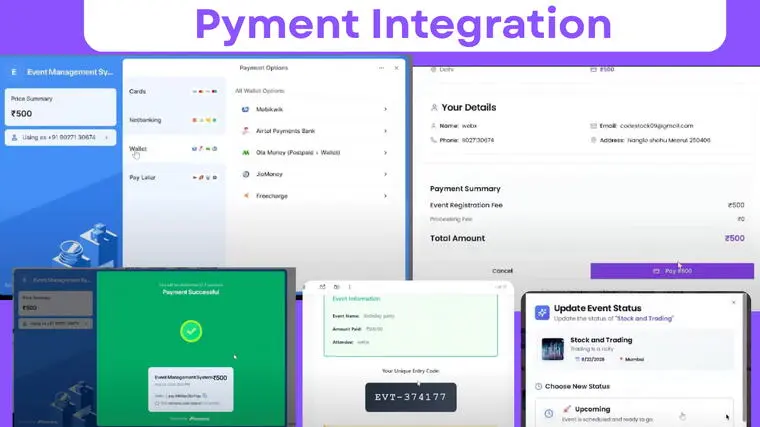 Admin dashboard event management system with commission analytics
